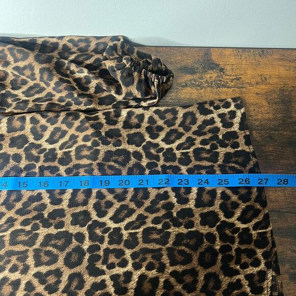 Michael Kors Leopard Print Blouse Gold Metallic Trim V-Neck Long Sleeve Sz S - Picture 9 of 10
